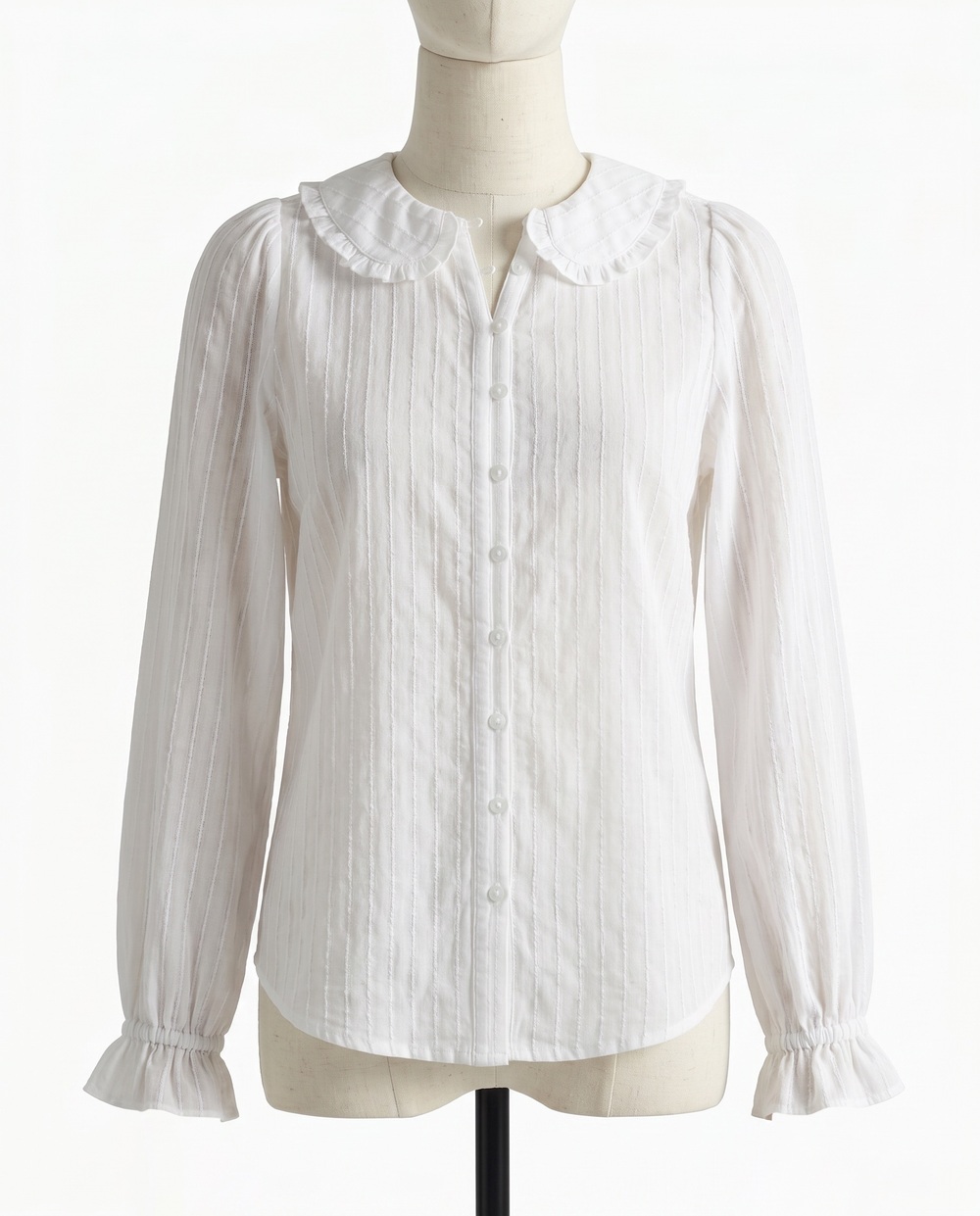 Embroidered Cotton Ruffle Collar Long Sleeve Blouse